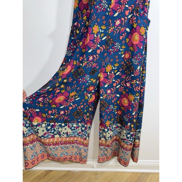 Natural Life Chelsea Wide Leg Jumpsuit Blue Floral Sleeveless Women Medium - Picture 2 of 9